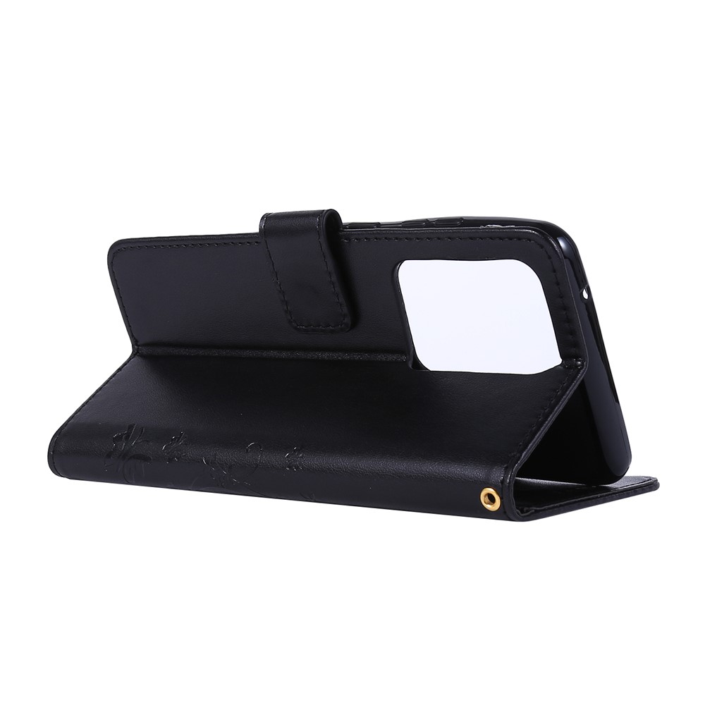 Empreinte Papillons Portefeuille Stoupe Flip Cuir de Téléphone Pour Samsung Galaxy S20 Ultra - le Noir-4