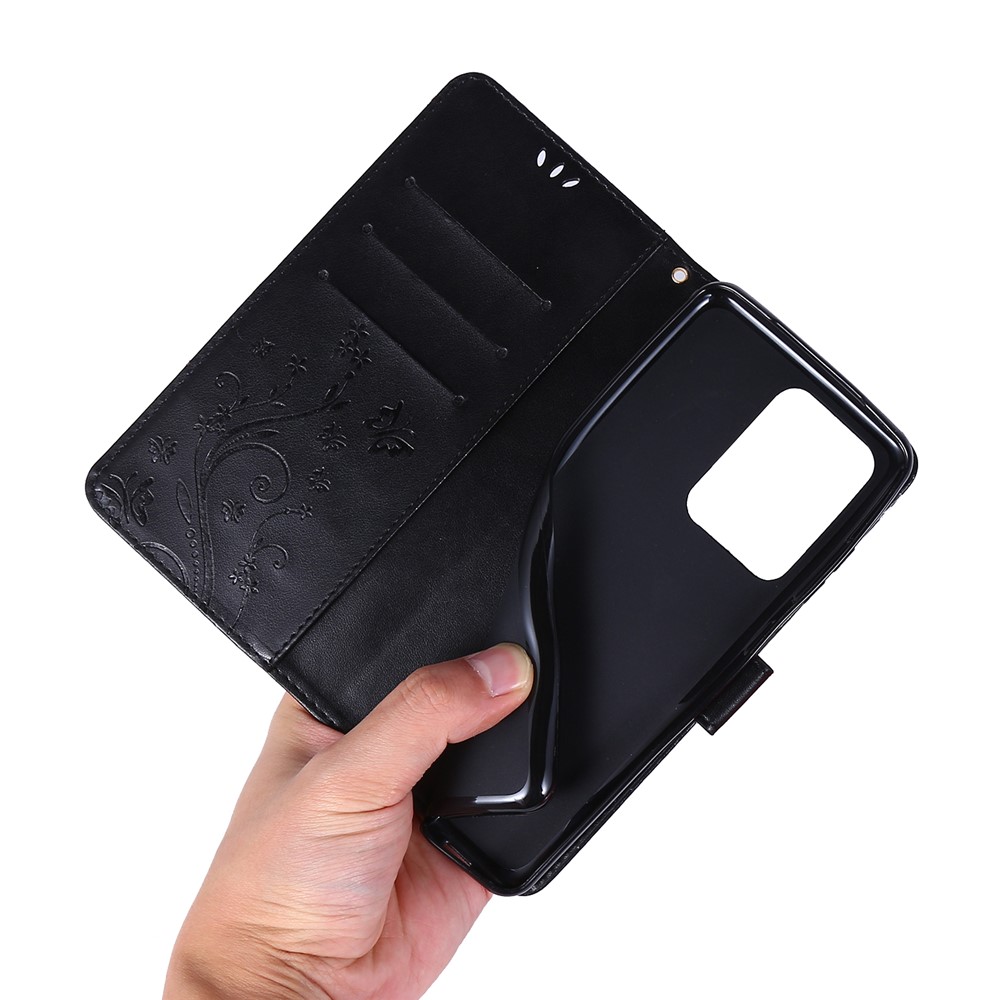 Imprint Butterflies Wallet Stand Flip Leather Phone Case for Samsung Galaxy S20 Ultra - Black-6