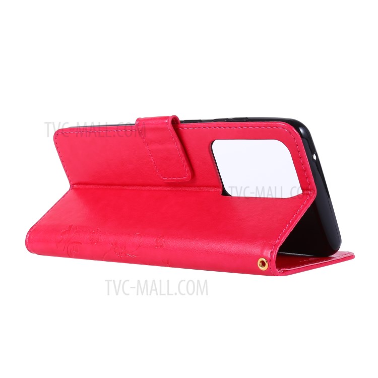 Imprint Butterflies Wallet Stand Flip Leather Phone Case for Samsung Galaxy S20 Ultra - Red-4