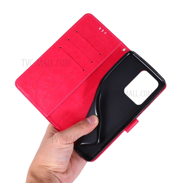 Imprint Butterflies Wallet Stand Flip Leather Phone Case for Samsung Galaxy S20 Ultra - Red-6