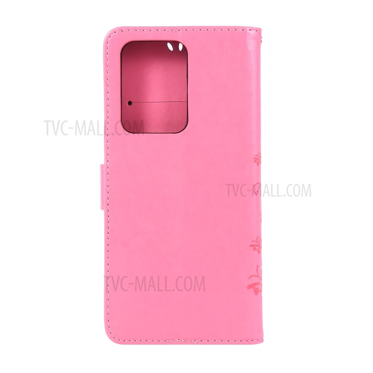 Imprint Butterflies Wallet Stand Flip Leather Phone Case for Samsung Galaxy S20 Ultra - Pink-2
