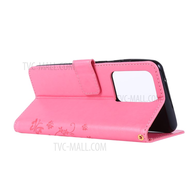 Imprint Butterflies Wallet Stand Flip Leather Phone Case for Samsung Galaxy S20 Ultra - Pink-4