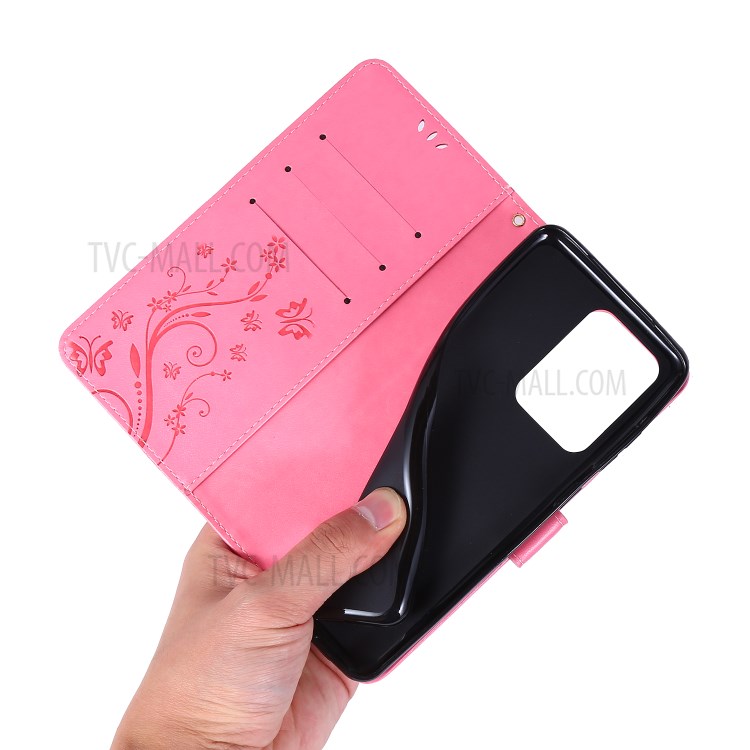 Imprint Butterflies Wallet Stand Flip Leather Phone Case for Samsung Galaxy S20 Ultra - Pink-6