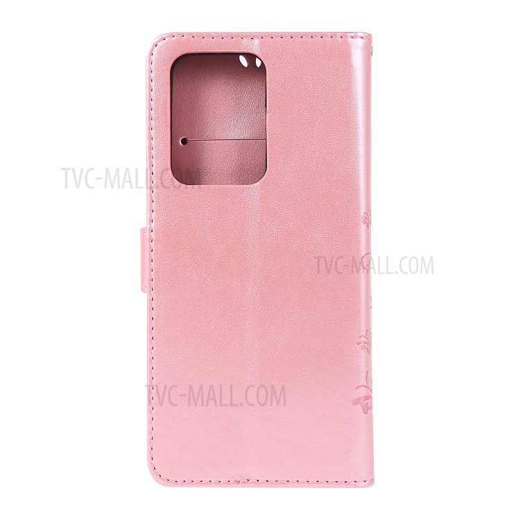 Imprint Butterflies Wallet Stand Flip Leather Phone Case for Samsung Galaxy S20 Ultra - Rose Gold-2