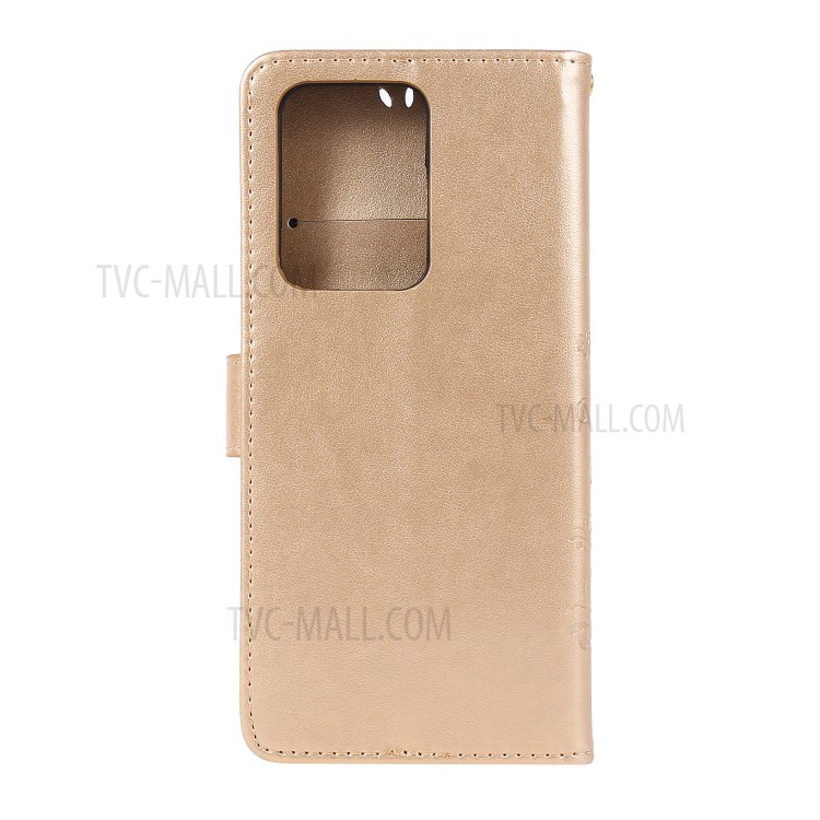 Imprint Butterflies Wallet Stand Flip Leather Phone Case for Samsung Galaxy S20 Ultra - Gold-2