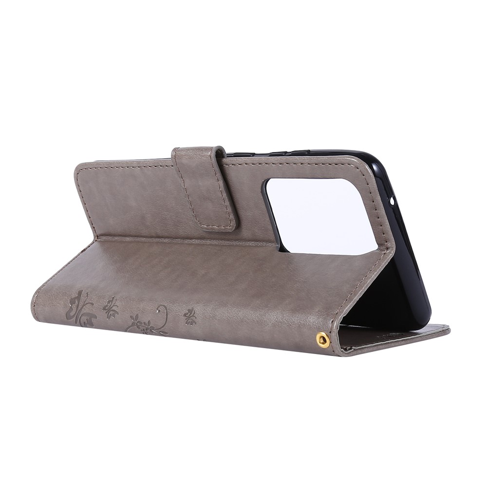 Imprint Butterflies Wallet Stand Flip Leather Phone Case for Samsung Galaxy S20 Ultra - Grey-4