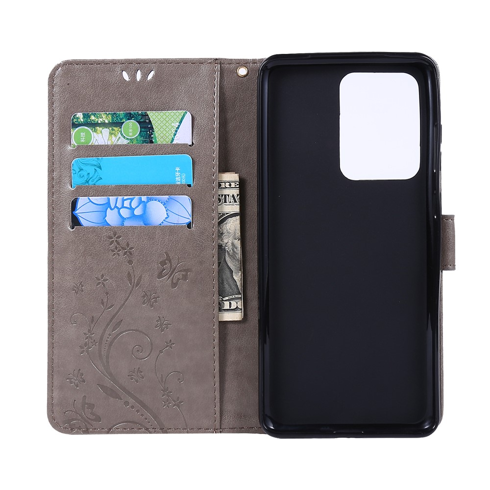 Imprint Butterflies Wallet Stand Flip Leather Phone Case for Samsung Galaxy S20 Ultra - Grey-5