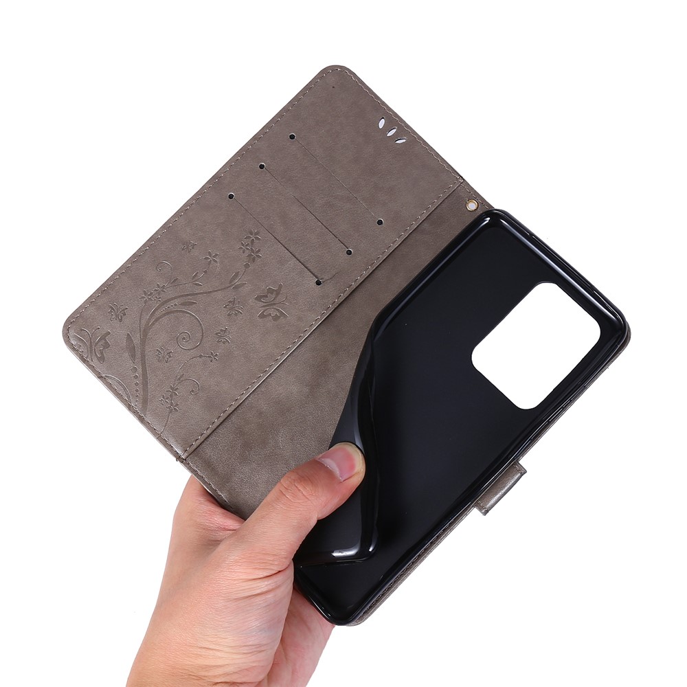 Imprint Butterflies Wallet Stand Flip Leather Phone Case for Samsung Galaxy S20 Ultra - Grey-6