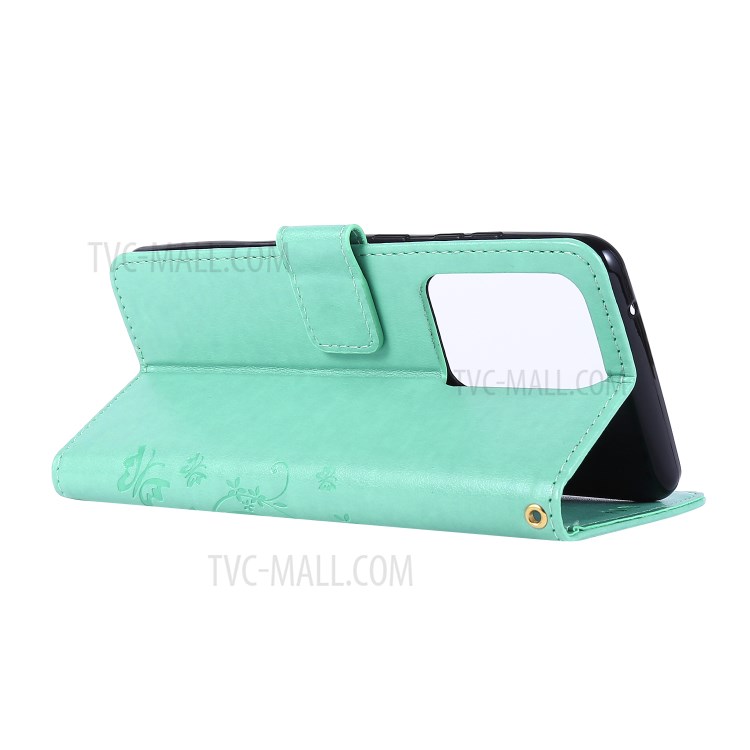Imprint Butterflies Wallet Stand Flip Leather Phone Case for Samsung Galaxy S20 Ultra - Green-4
