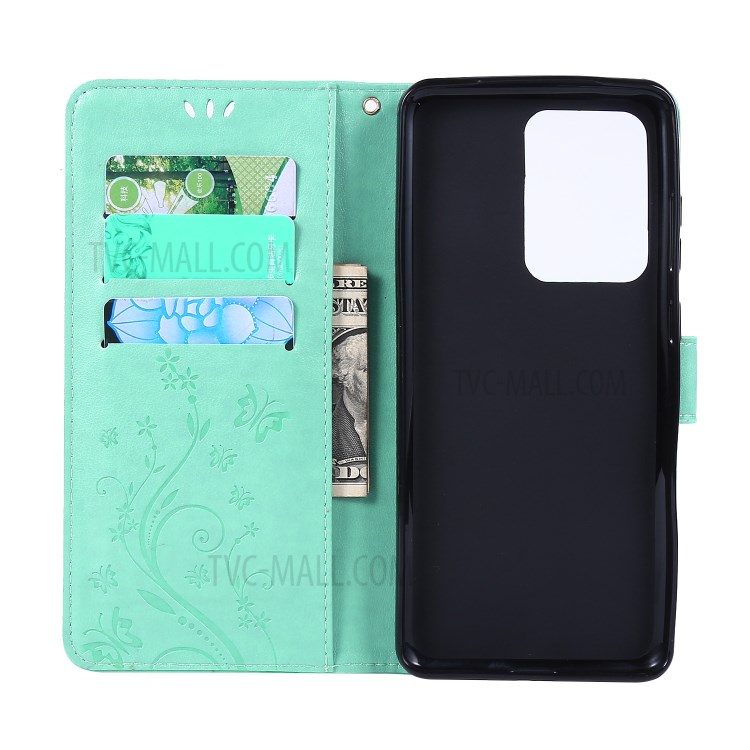 Imprint Butterflies Wallet Stand Flip Leather Phone Case for Samsung Galaxy S20 Ultra - Green-5