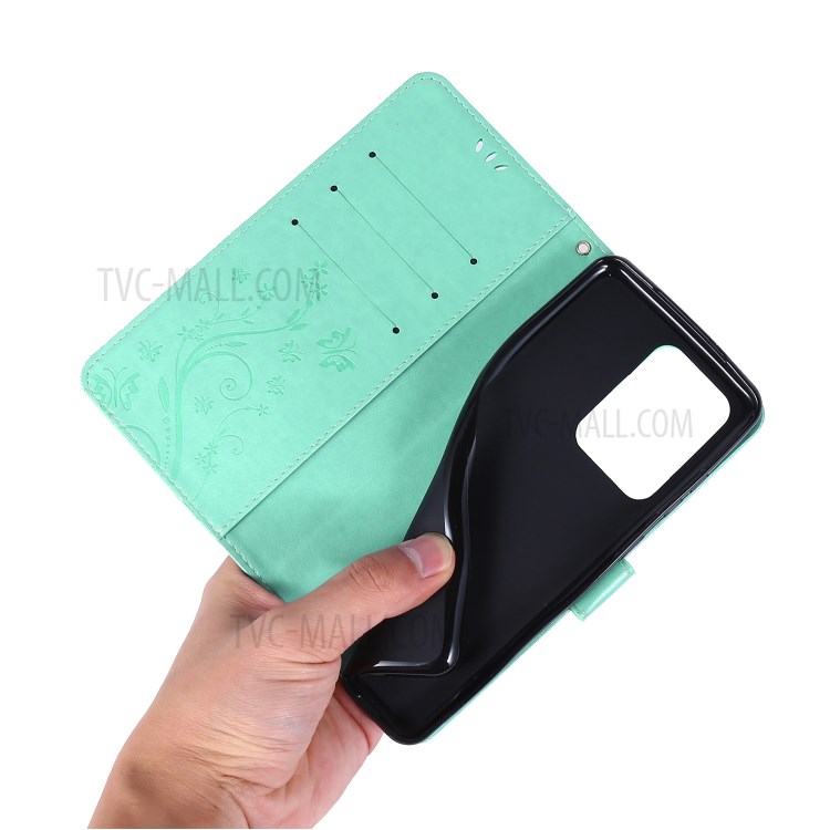 Imprint Butterflies Wallet Stand Flip Leather Phone Case for Samsung Galaxy S20 Ultra - Green-6