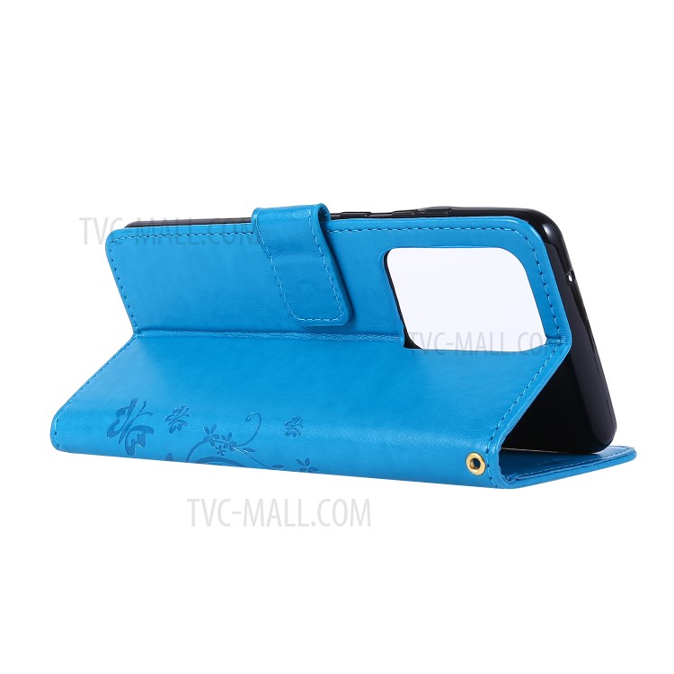 Imprint Butterflies Wallet Stand Flip Leather Phone Case for Samsung Galaxy S20 Ultra - Blue-4