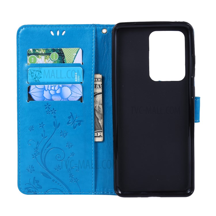 Imprint Butterflies Wallet Stand Flip Leather Phone Case for Samsung Galaxy S20 Ultra - Blue-5