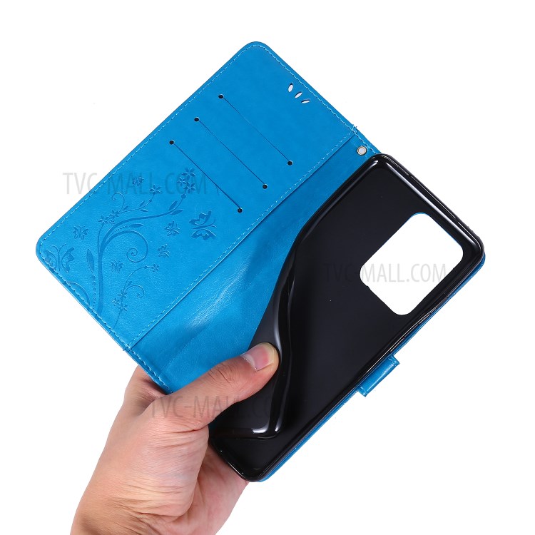 Imprint Butterflies Wallet Stand Flip Leather Phone Case for Samsung Galaxy S20 Ultra - Blue-6
