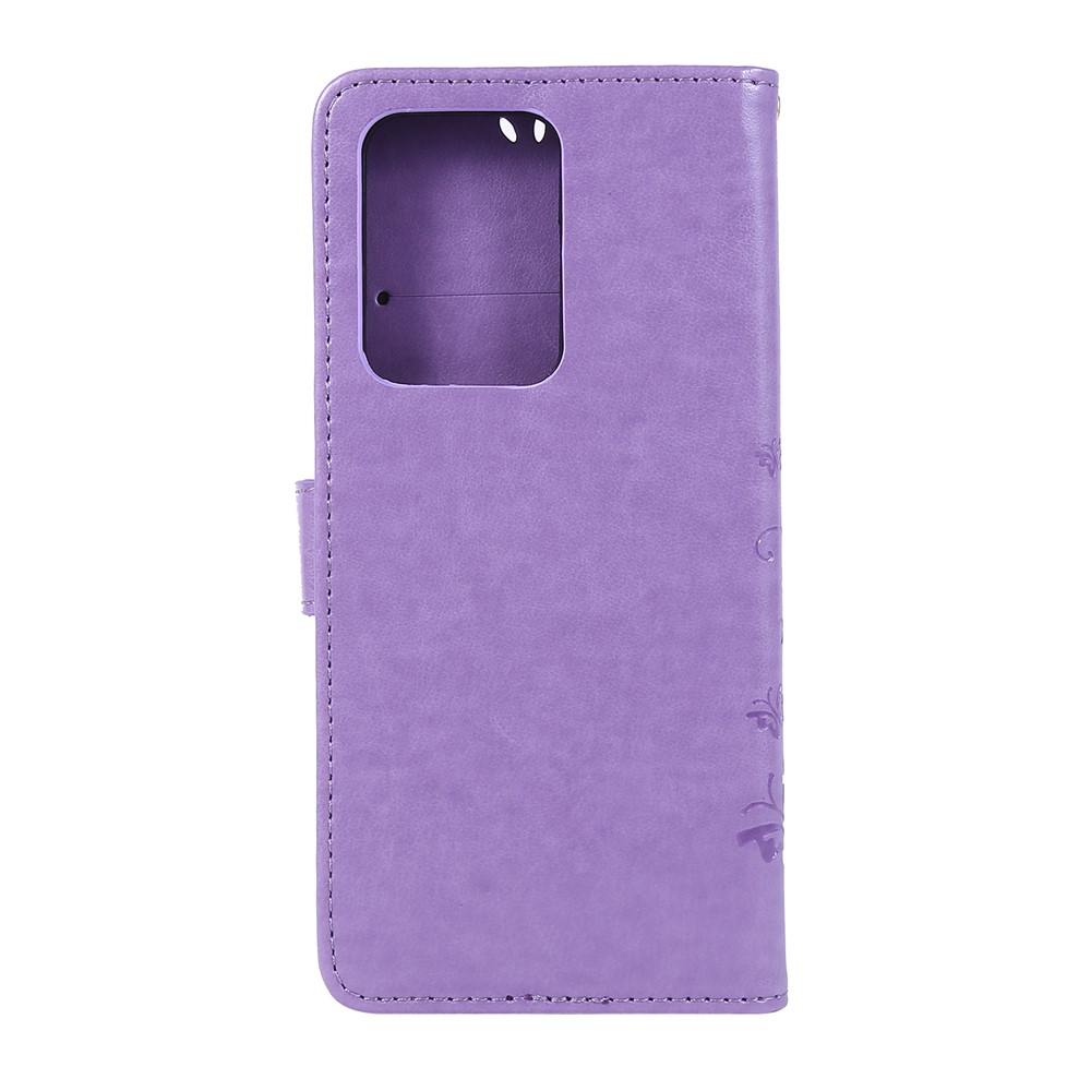 Impressão Butterflies Stand Stand Flip Leather Phone Case Para Samsung Galaxy S20 Ultra - Roxo-2