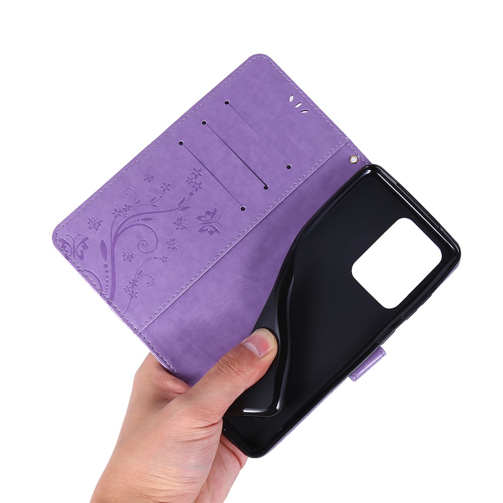 Imprint Butterflies Wallet Stand Flip Leather Phone Case for Samsung Galaxy S20 Ultra - Purple-6