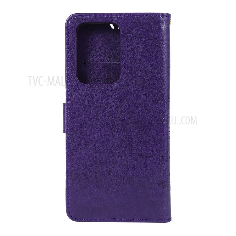 Imprint Butterflies Wallet Stand Flip Leather Phone Case for Samsung Galaxy S20 Ultra - Dark Purple-2