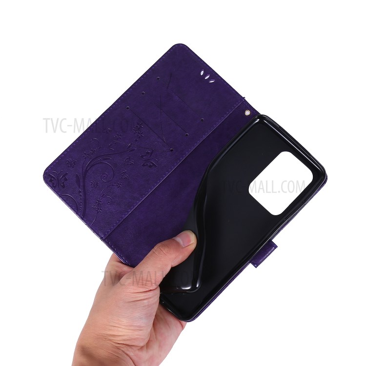 Imprint Butterflies Wallet Stand Flip Leather Phone Case for Samsung Galaxy S20 Ultra - Dark Purple-6