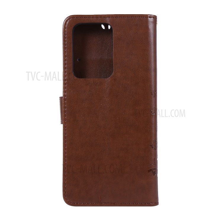 Imprint Butterflies Wallet Stand Flip Leather Phone Case for Samsung Galaxy S20 Ultra - Brown-2