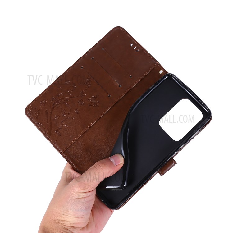 Imprint Butterflies Wallet Stand Flip Leather Phone Case for Samsung Galaxy S20 Ultra - Brown-6