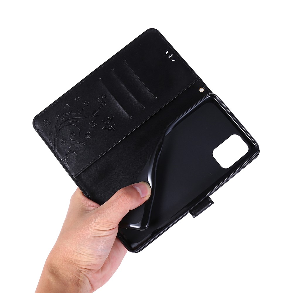 Support de Portefeuille de Papillons Impriments Écoute de Téléphone en Cuir Flip Pour Samsung Galaxy A71 A715 - le Noir