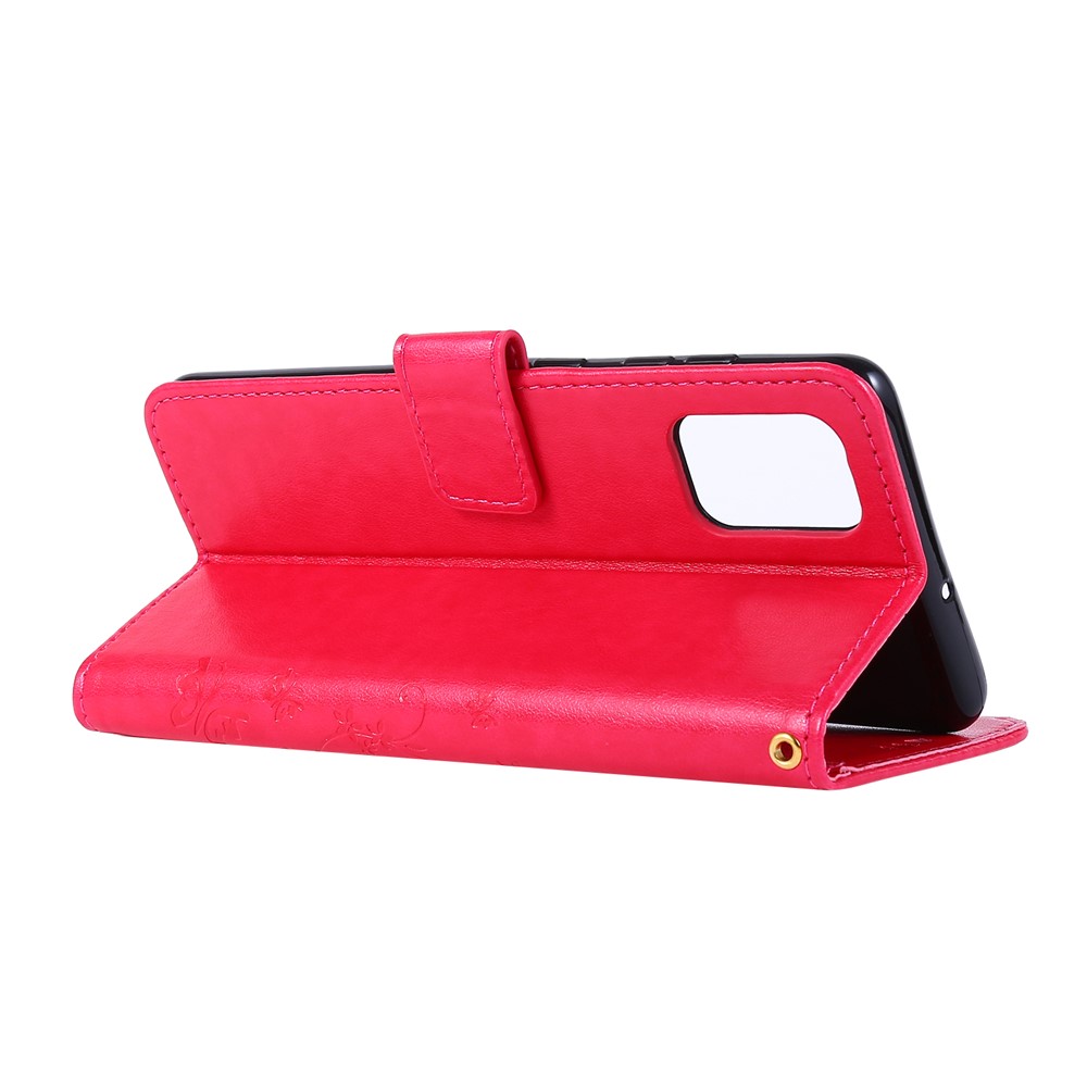 Imprint Butterflies Wallet Stand Flip Leather Phone Case for Samsung Galaxy A71 A715 - Red-4