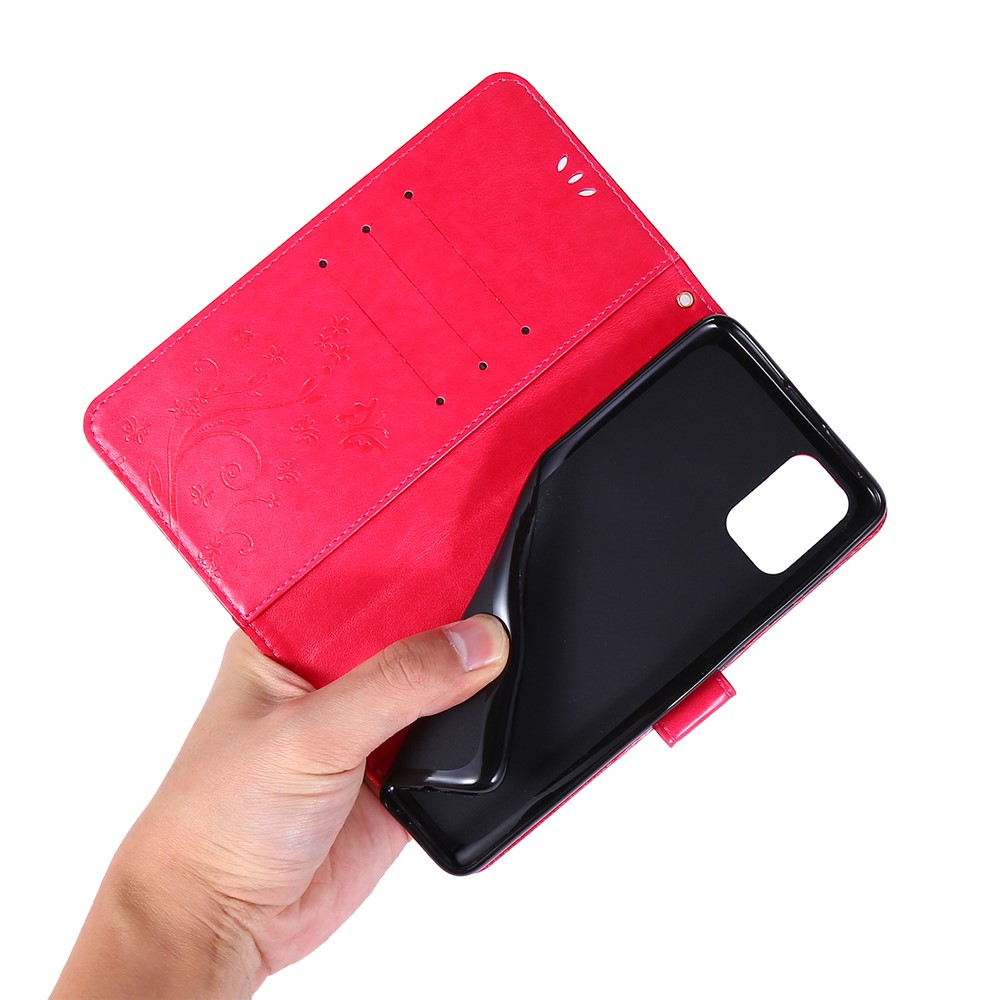 Imprint Butterflies Wallet Stand Flip Leather Phone Case for Samsung Galaxy A71 A715 - Red-6