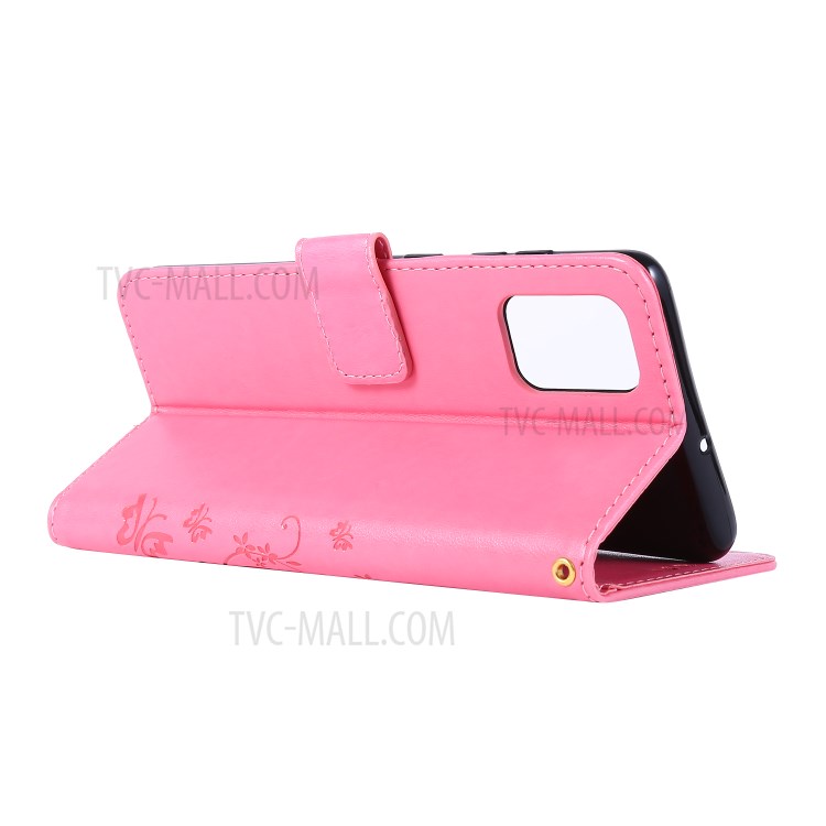 Imprint Butterflies Wallet Stand Flip Leather Phone Case for Samsung Galaxy A71 A715 - Pink-4