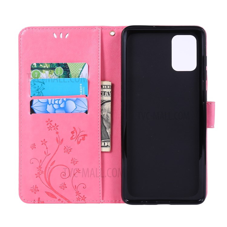 Imprint Butterflies Wallet Stand Flip Leather Phone Case for Samsung Galaxy A71 A715 - Pink-5