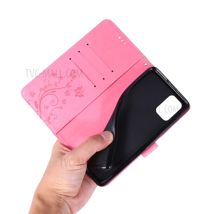 Imprint Butterflies Wallet Stand Flip Leather Phone Case for Samsung Galaxy A71 A715 - Pink-6