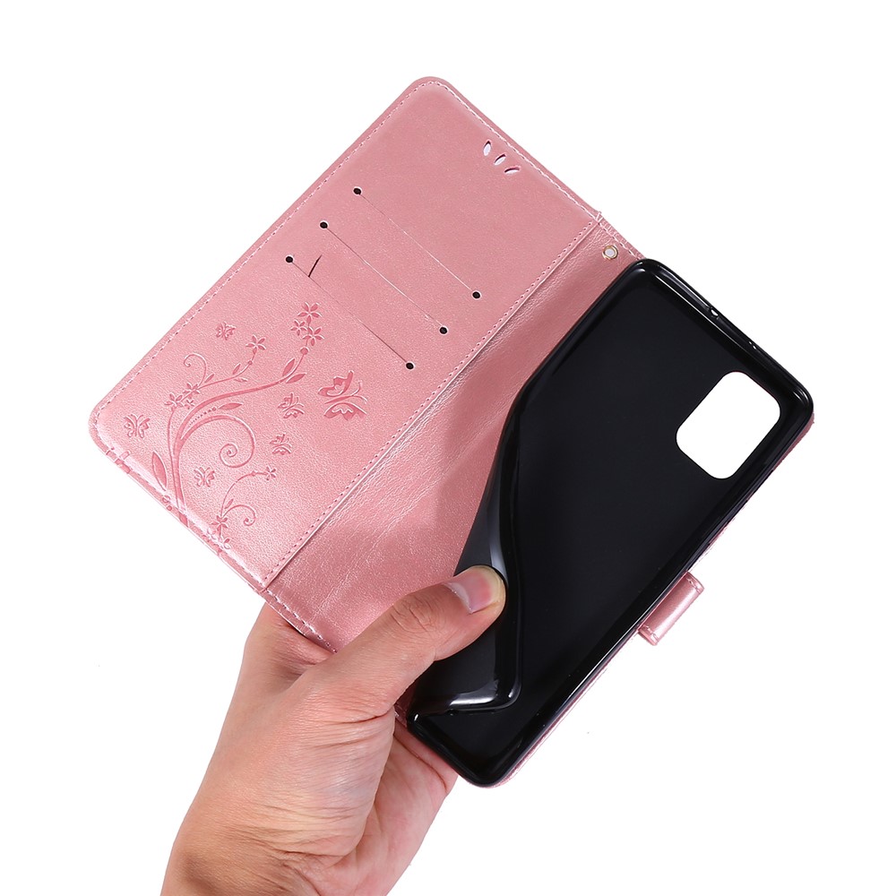 Imprint Butterflies Wallet Stand Flip Leather Phone Case for Samsung Galaxy A71 A715 - Rose Gold-6