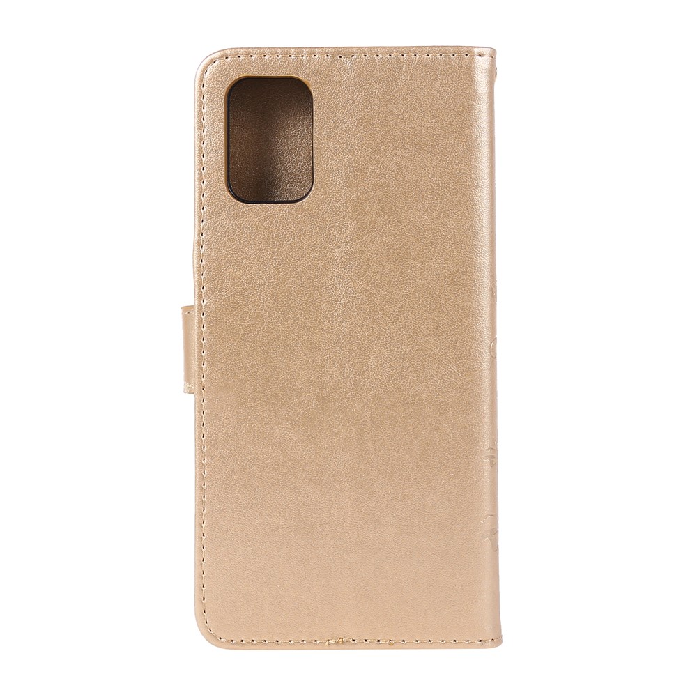 Imprint Butterflies Wallet Stand Flip Leather Phone Case for Samsung Galaxy A71 A715 - Gold-2