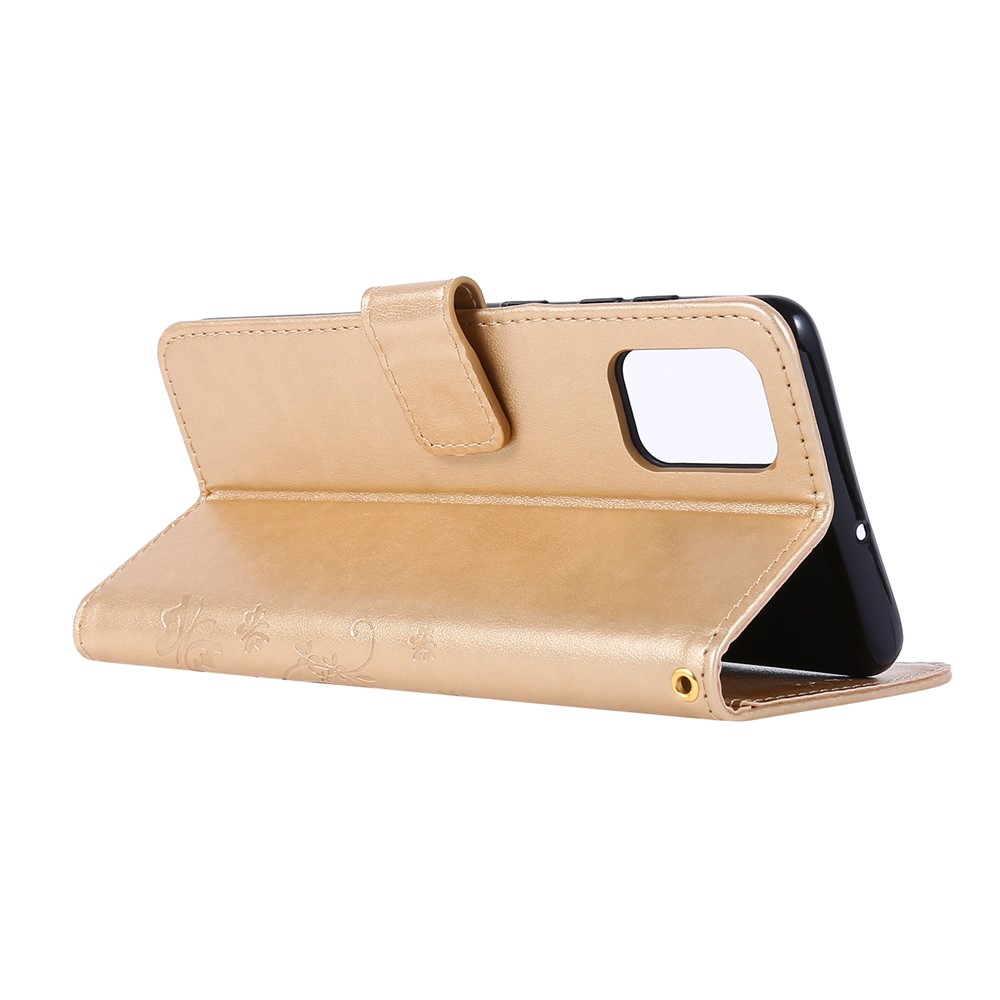 Imprint Butterflies Wallet Stand Flip Leather Phone Case for Samsung Galaxy A71 A715 - Gold-4