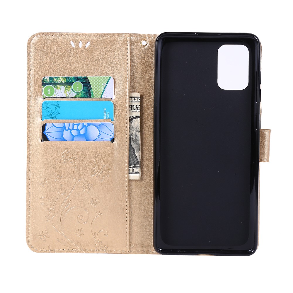 Imprint Butterflies Wallet Stand Flip Leather Phone Case for Samsung Galaxy A71 A715 - Gold-5