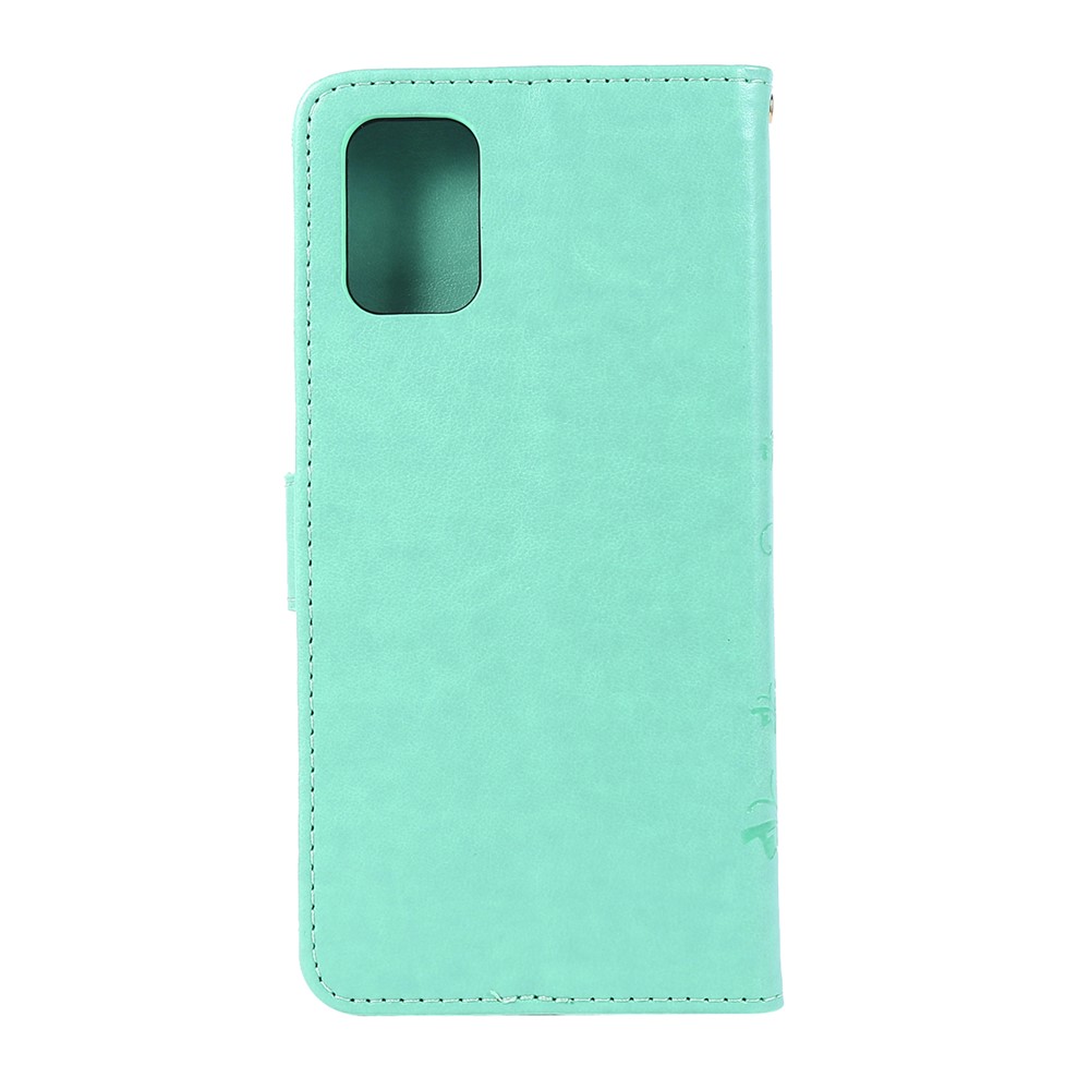 Imprint Butterflies Wallet Stand Flip Leather Phone Case for Samsung Galaxy A71 A715 - Cyan-2
