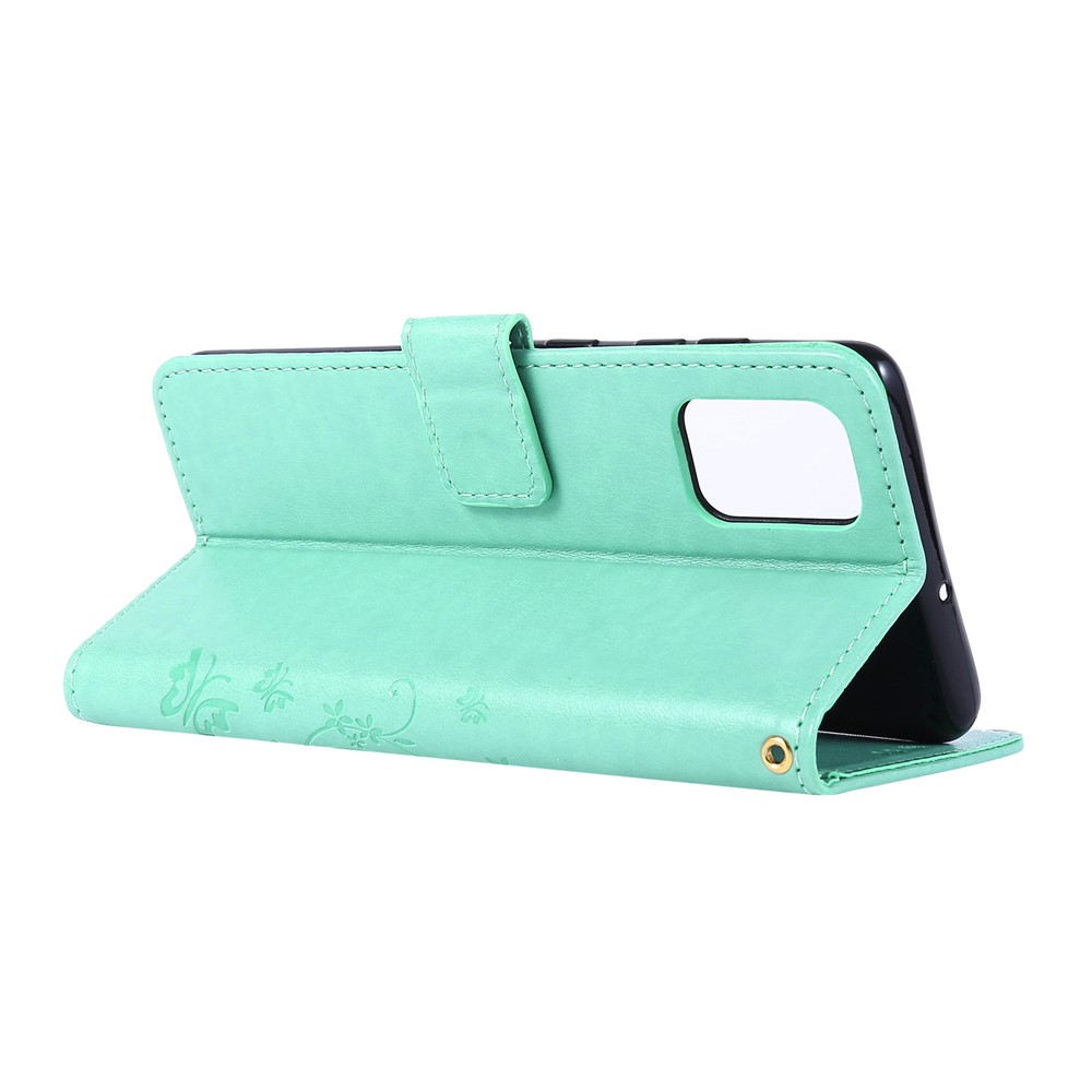 Imprint Butterflies Wallet Stand Flip Leather Phone Case for Samsung Galaxy A71 A715 - Cyan-4