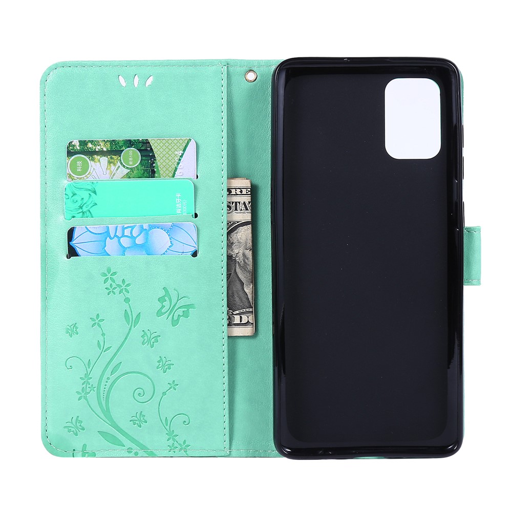 Imprint Butterflies Wallet Stand Flip Leather Phone Case for Samsung Galaxy A71 A715 - Cyan-5