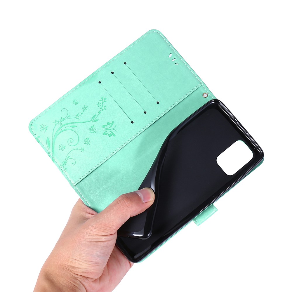 Imprint Butterflies Wallet Stand Flip Leather Phone Case for Samsung Galaxy A71 A715 - Cyan-6