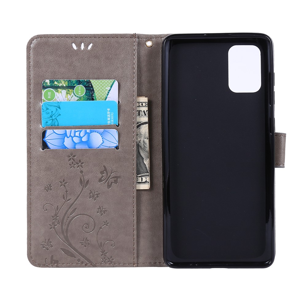 Imprint Butterflies Wallet Stand Flip Leather Phone Case for Samsung Galaxy A71 A715 - Grey-5