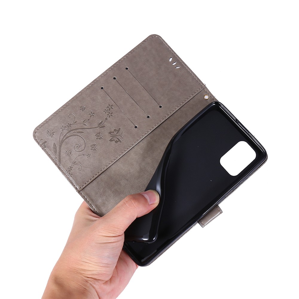 Imprint Butterflies Wallet Stand Flip Leather Phone Case for Samsung Galaxy A71 A715 - Grey-6