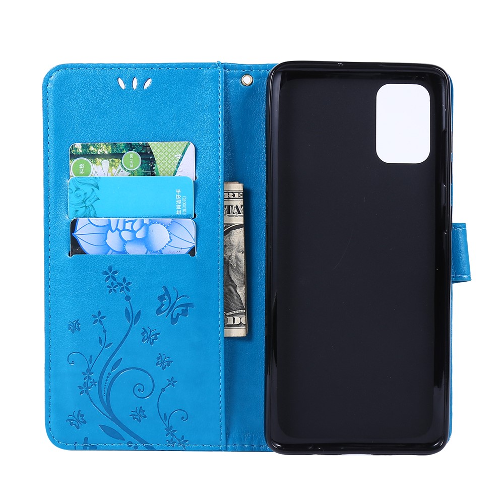 Imprint Butterflies Wallet Stand Flip Leather Phone Case for Samsung Galaxy A71 A715 - Blue-5