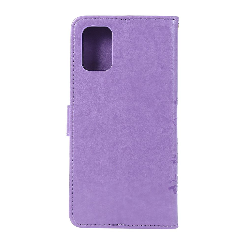 Imprint Butterflies Wallet Stand Flip Leather Phone Case for Samsung Galaxy A71 A715 - Light Purple-2