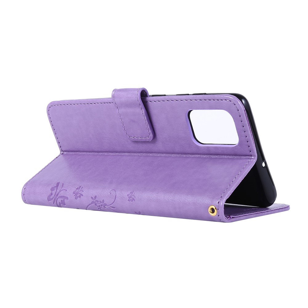 Support de Portefeuille de Papillons Impriments Écoute de Téléphone en Cuir Flip Pour Samsung Galaxy A71 A715 - Violet Clair-4