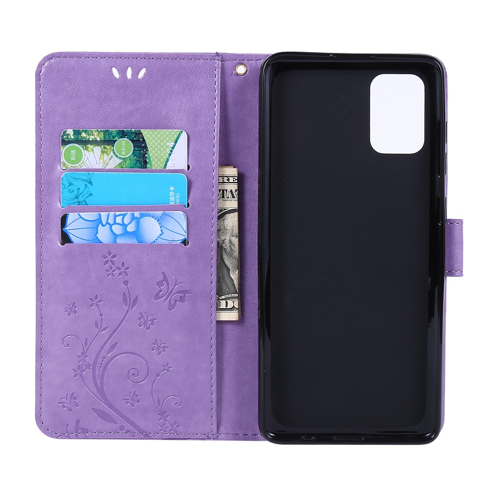 Imprint Butterflies Wallet Stand Flip Leather Phone Case for Samsung Galaxy A71 A715 - Light Purple-5
