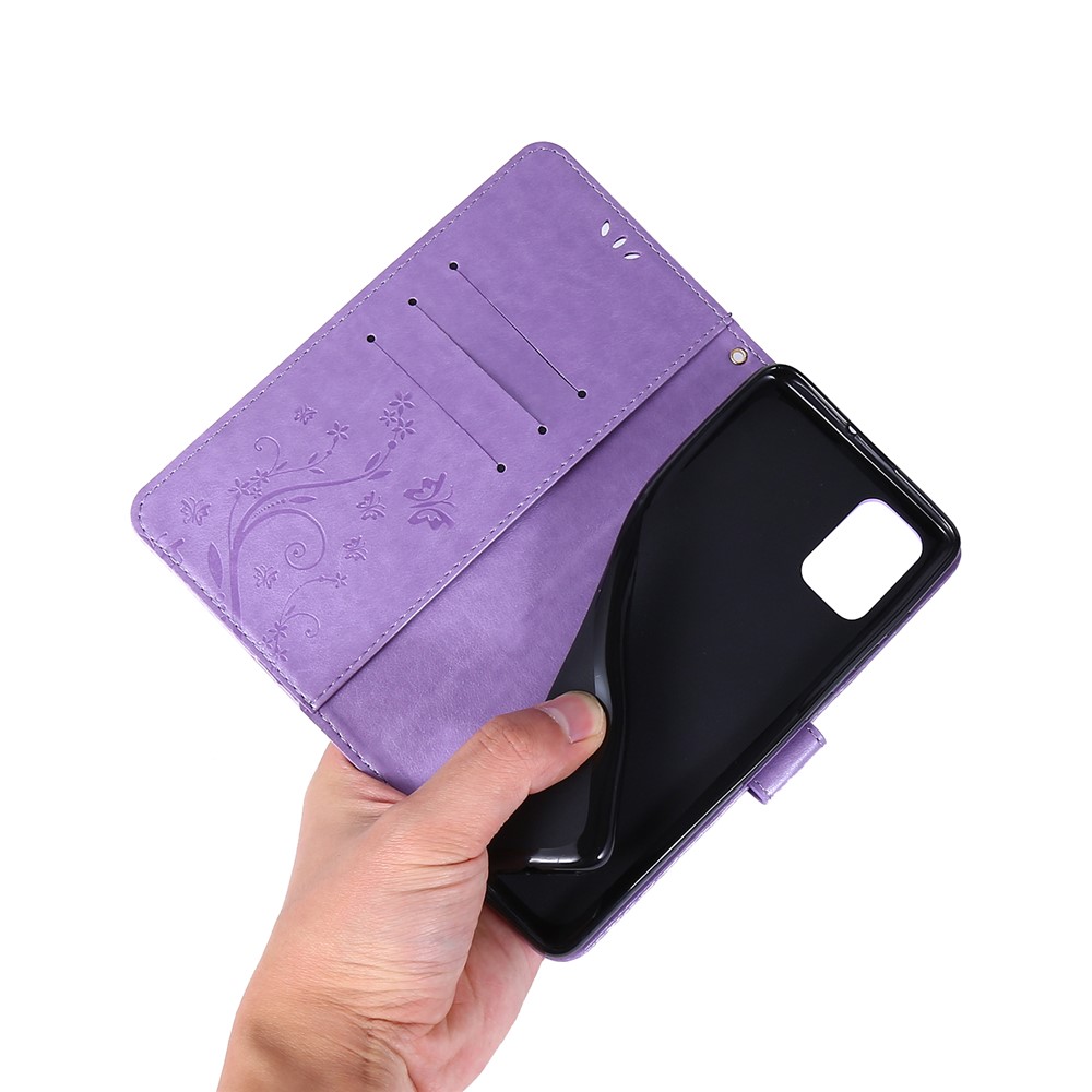Imprint Butterflies Wallet Stand Flip Leather Phone Case for Samsung Galaxy A71 A715 - Light Purple-6
