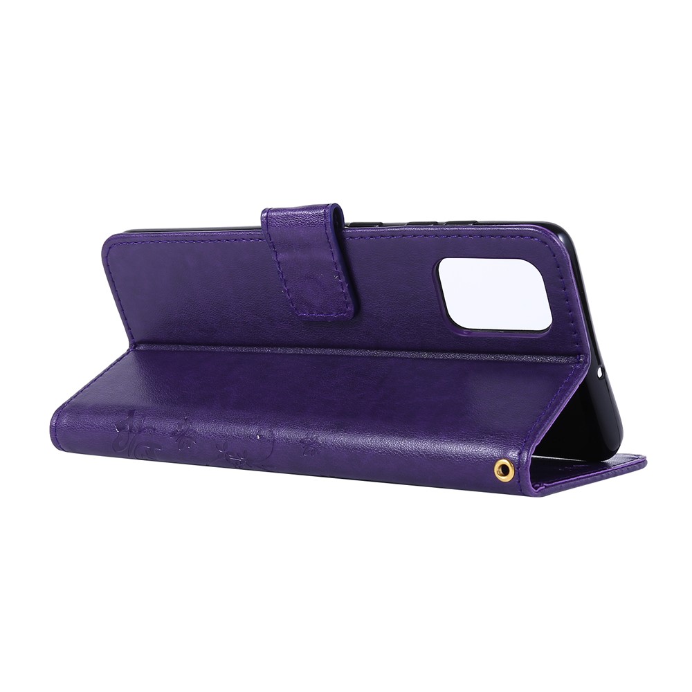 Imprint Butterflies Wallet Stand Flip Leather Phone Case for Samsung Galaxy A71 A715 - Dark Purple-4