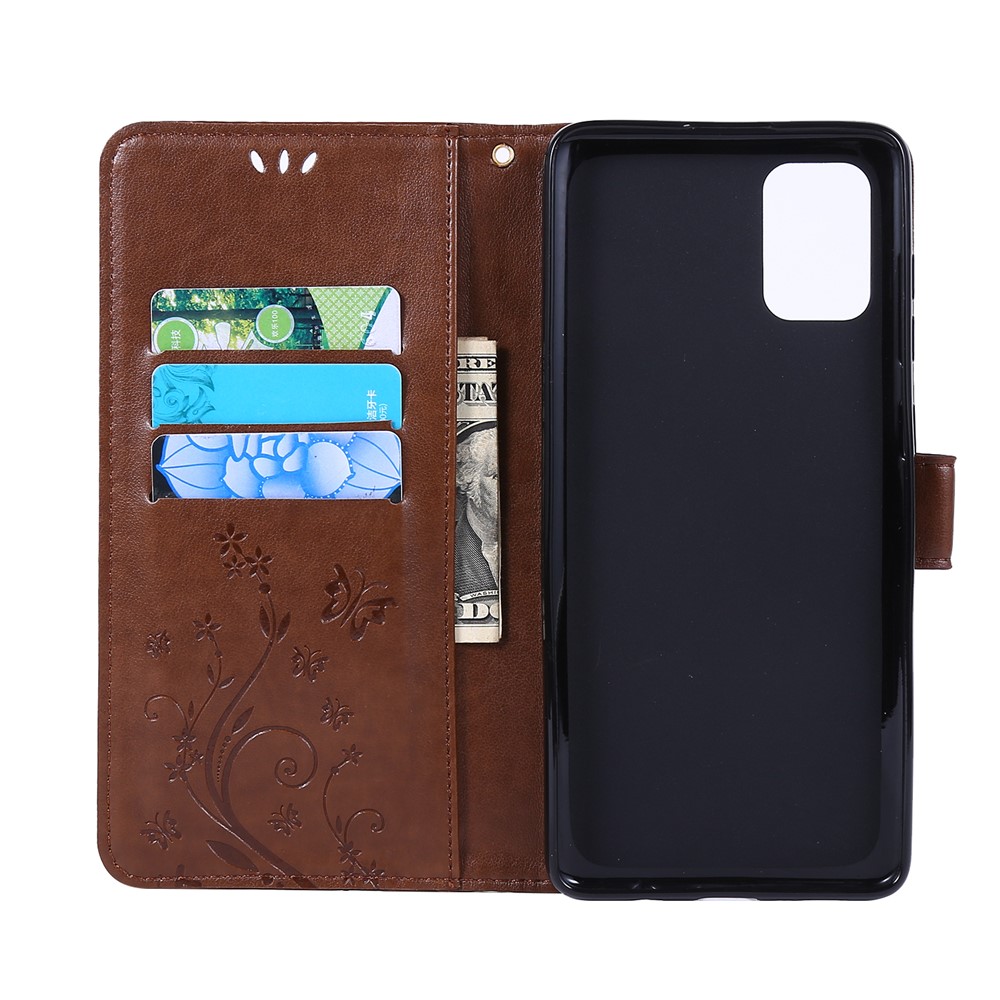 Imprint Butterflies Wallet Stand Flip Leather Phone Case for Samsung Galaxy A71 A715 - Brown-5