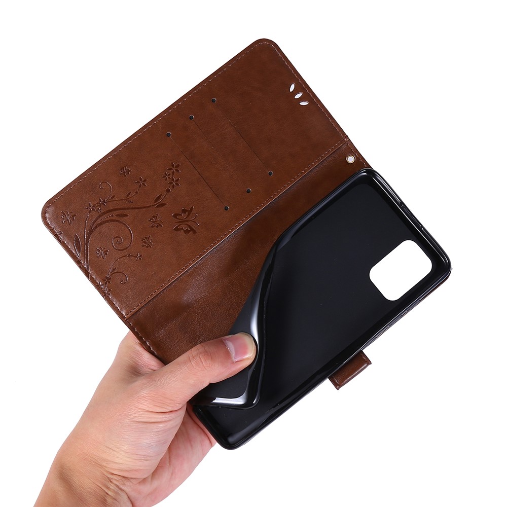 Imprint Butterflies Wallet Stand Flip Leather Phone Case for Samsung Galaxy A71 A715 - Brown-6
