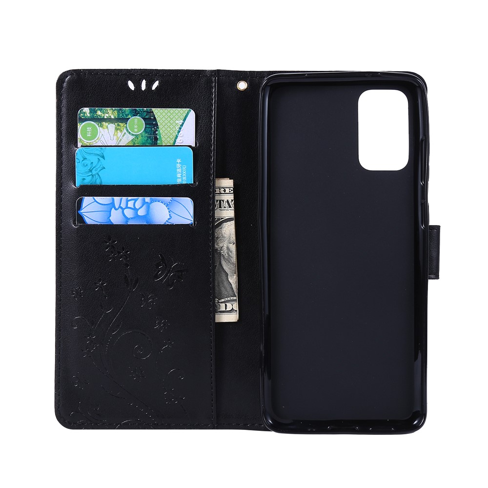 Imprint Butterflies Wallet Stand Flip Leather Phone Case for Samsung Galaxy S20 Plus - Black-5