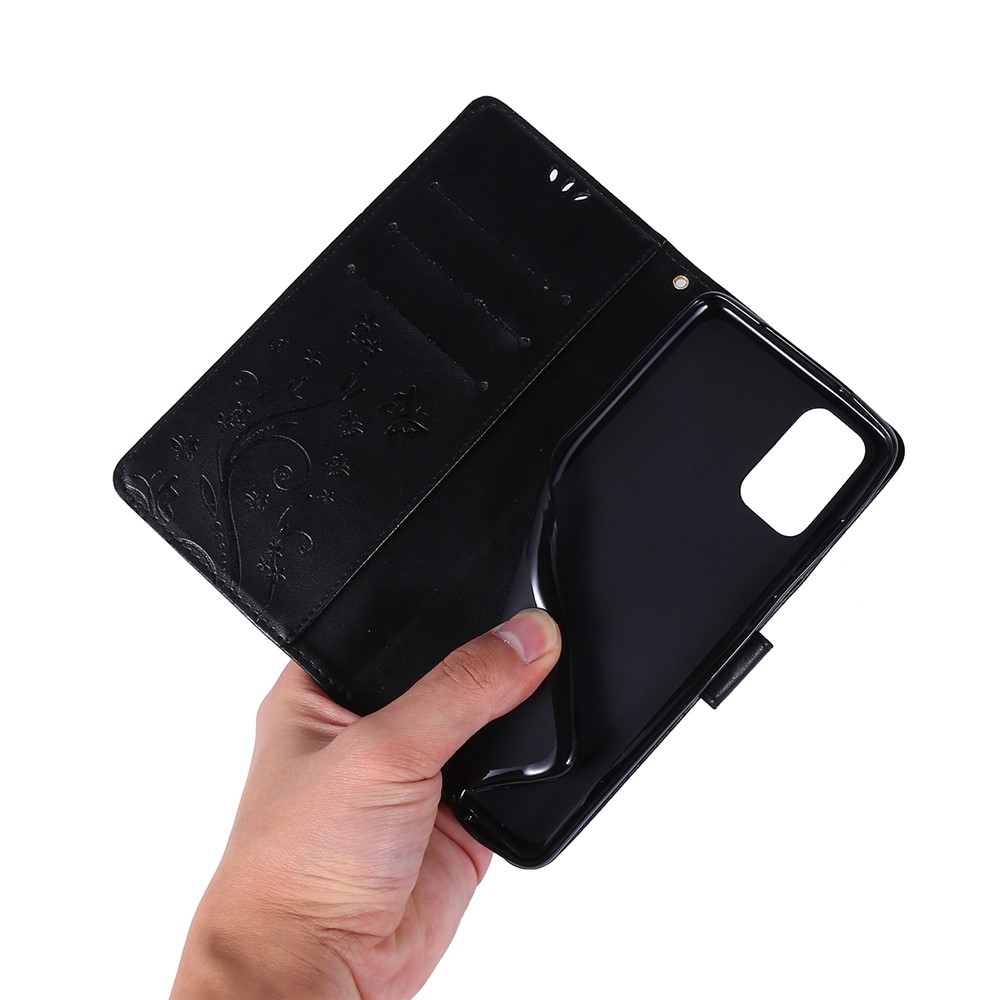 Imprint Butterflies Wallet Stand Flip Leather Phone Case for Samsung Galaxy S20 Plus - Black-6